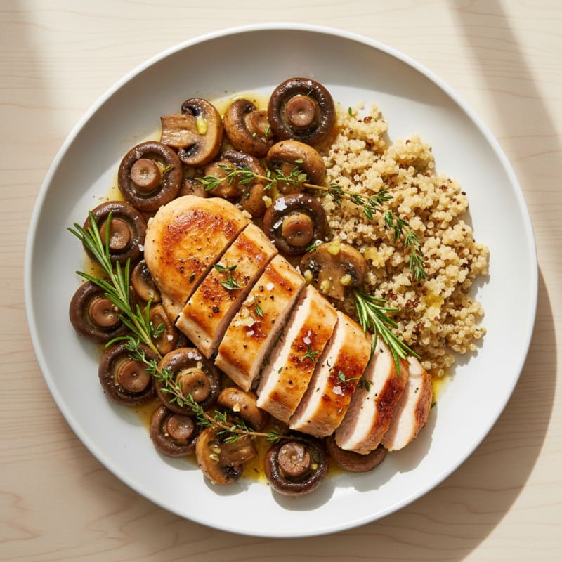 Herb-Roasted Garlic Butter Mushrooms with Seared Chicken