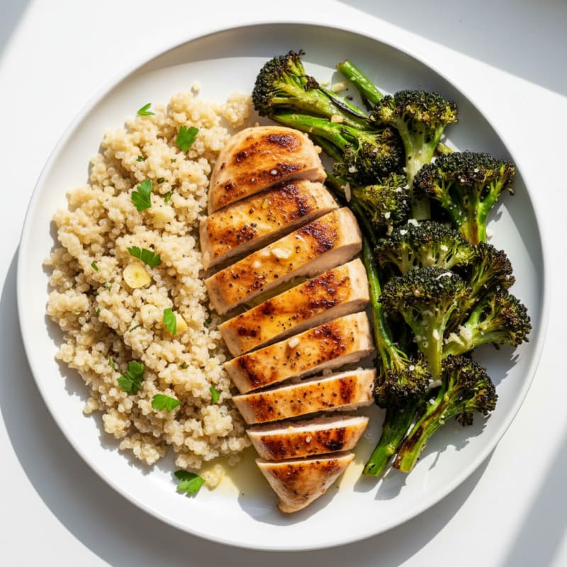 Grilled Chicken Breast with Quinoa and Roasted Broccoli