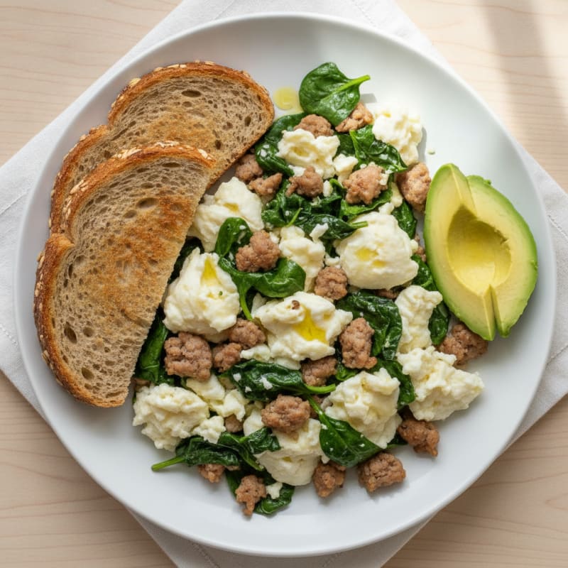 Egg White and Turkey Sausage Scramble with Spinach