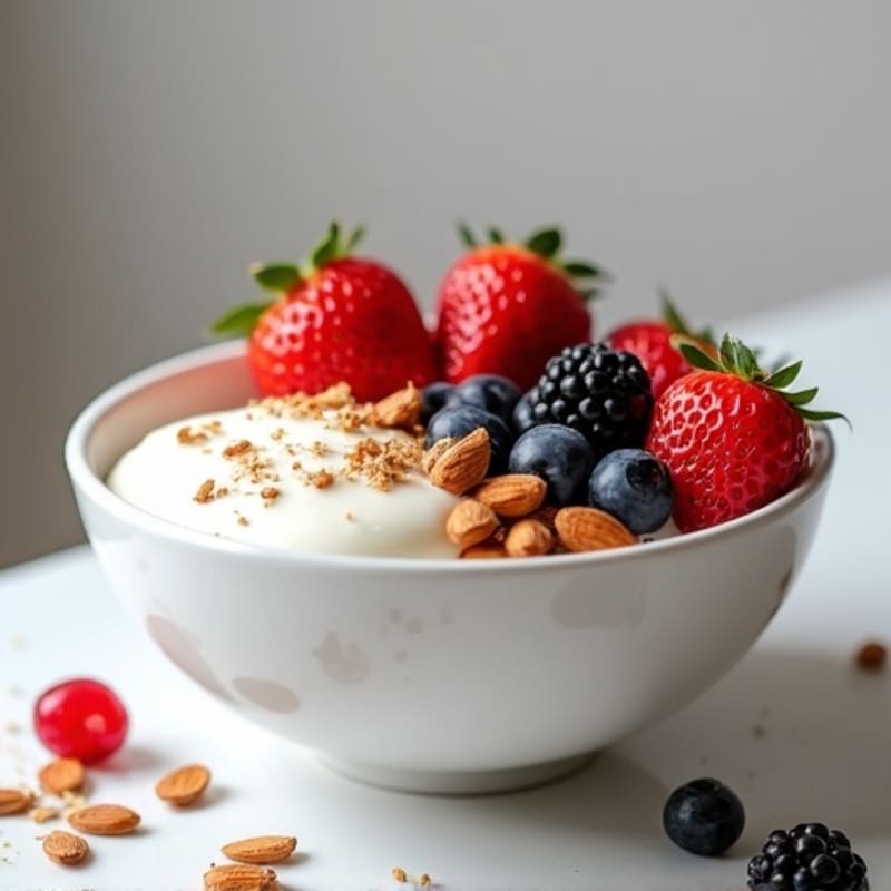 Creamy Greek Yogurt Protein Bowl with Mixed Berries and Almonds