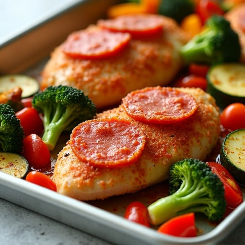 Crispy Pepperoni Chicken and Roasted Vegetable Sheet Pan
