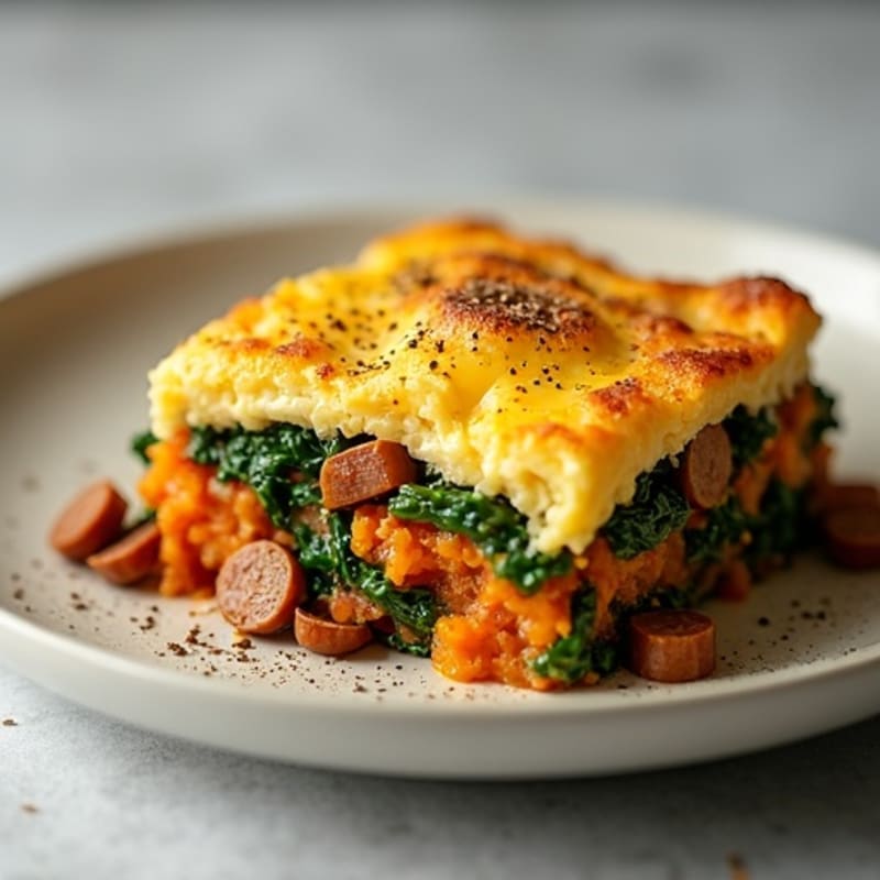 Lean Turkey Sausage and Roasted Sweet Potato Casserole