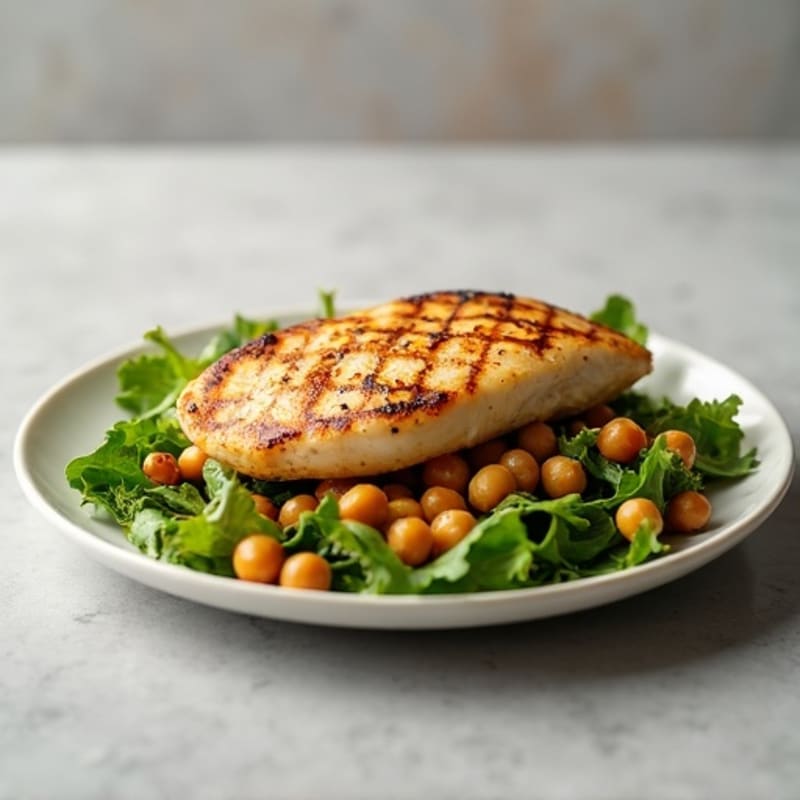 Grilled Chicken Breast over Mixed Greens with Chickpeas