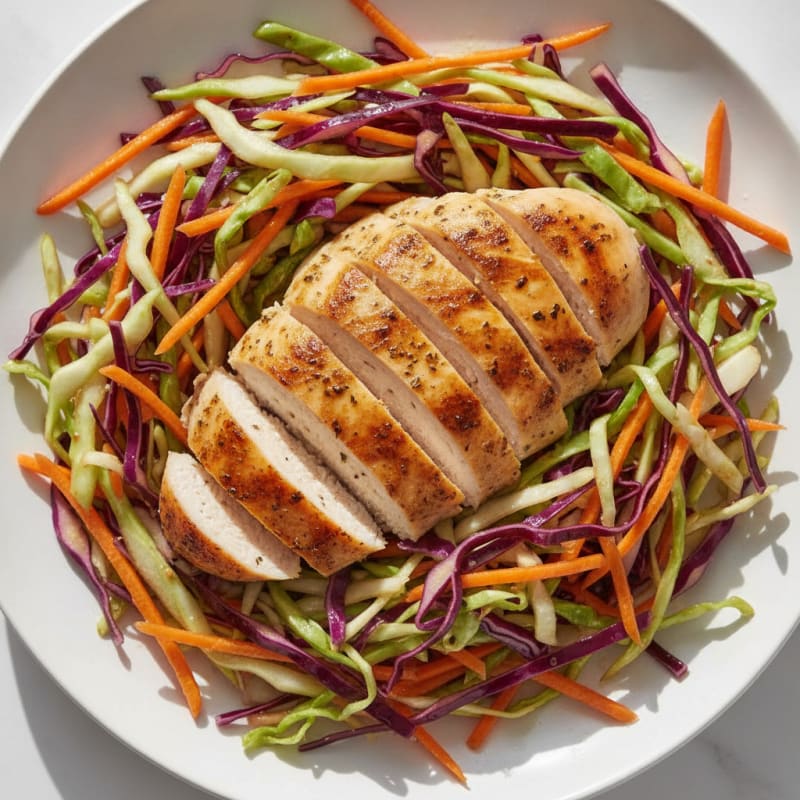 Grilled Chicken Breast with Crunchy Cabbage Slaw