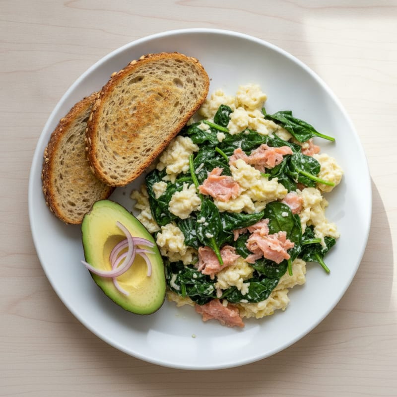 Egg White and Smoked Salmon Scramble with Spinach
