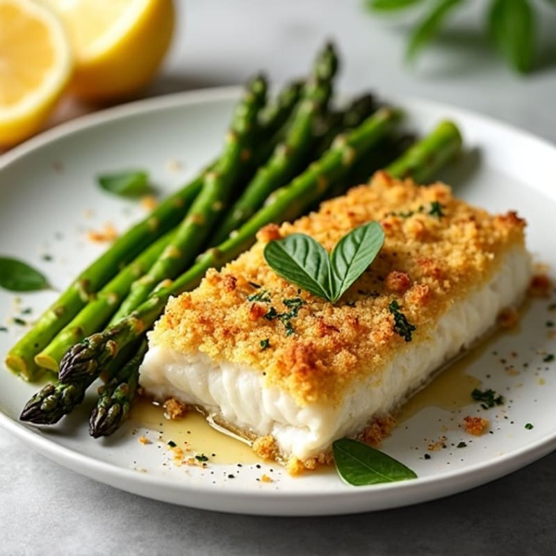 Herb-Crusted Baked Cod with Roasted Asparagus
