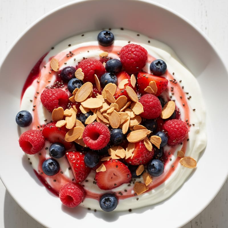 Greek Yogurt Protein Parfait with Mixed Berries and Almonds