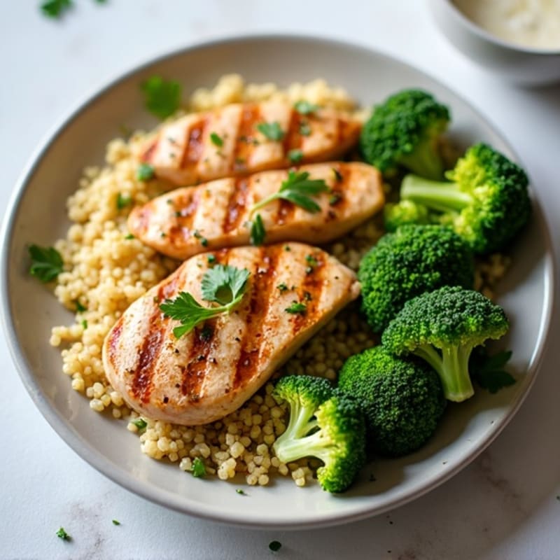 Grilled Chicken Breast with Quinoa and Roasted Broccoli