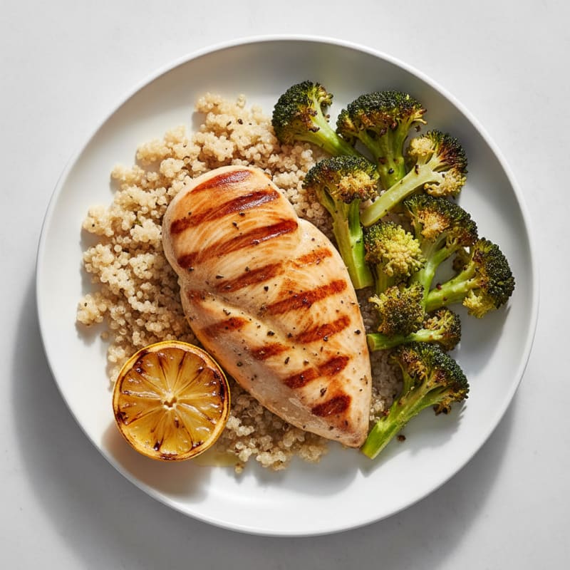 Grilled Chicken Breast with Quinoa and Roasted Broccoli