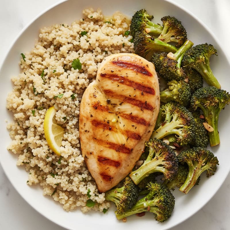 Grilled Chicken Breast with Quinoa and Roasted Broccoli