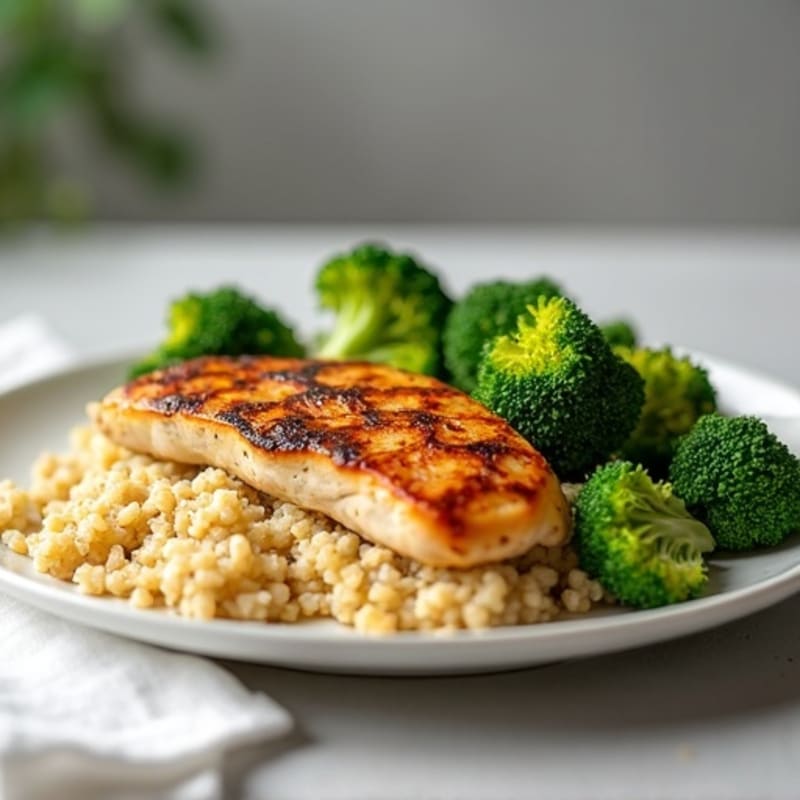 Grilled Chicken Breast with Quinoa and Roasted Broccoli