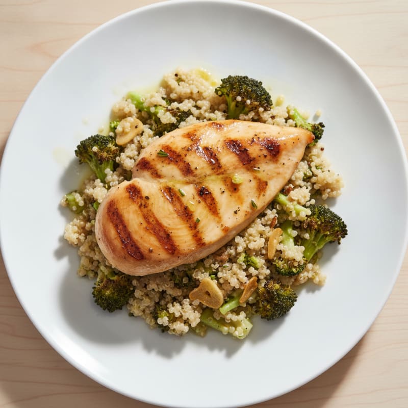 Grilled Chicken Breast with Quinoa and Roasted Broccoli
