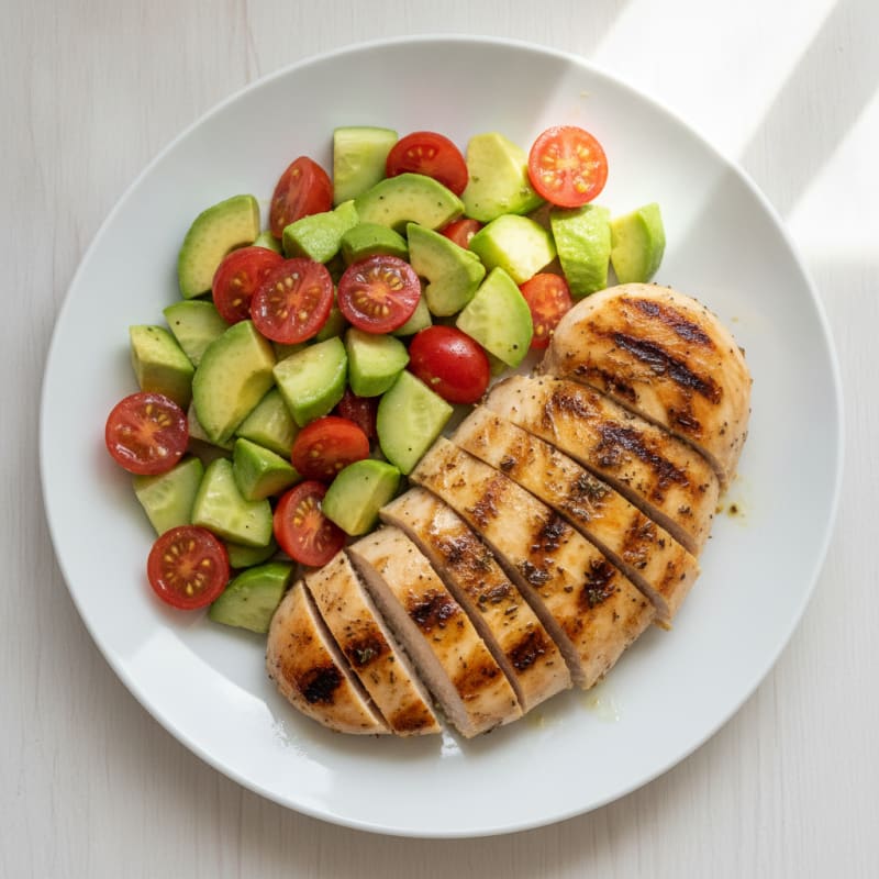 Grilled Chicken Breast with Tomato Avocado Salad
