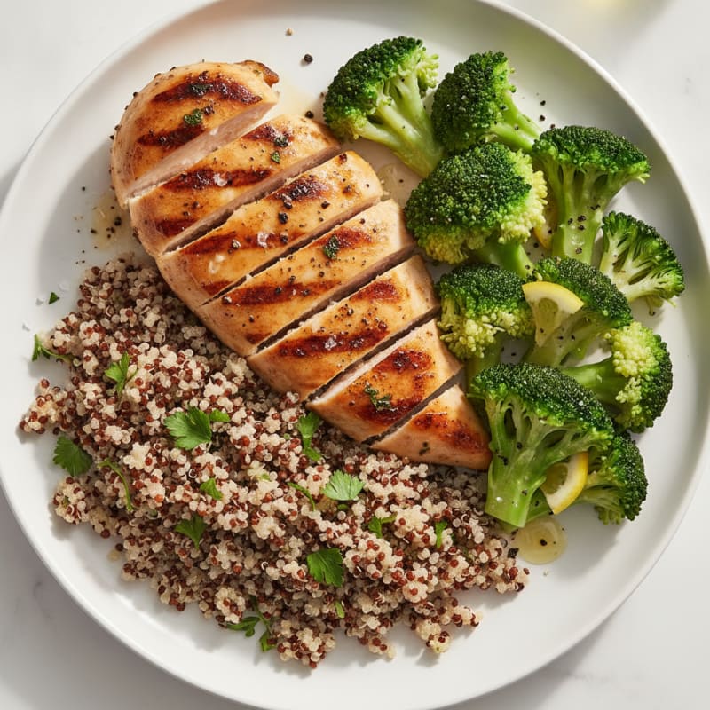 Grilled Chicken Breast with Quinoa and Steamed Broccoli