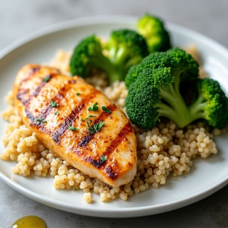 Grilled Chicken Breast with Quinoa and Steamed Broccoli