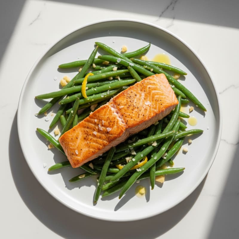 Seared Salmon with Lemon-Garlic Green Beans
