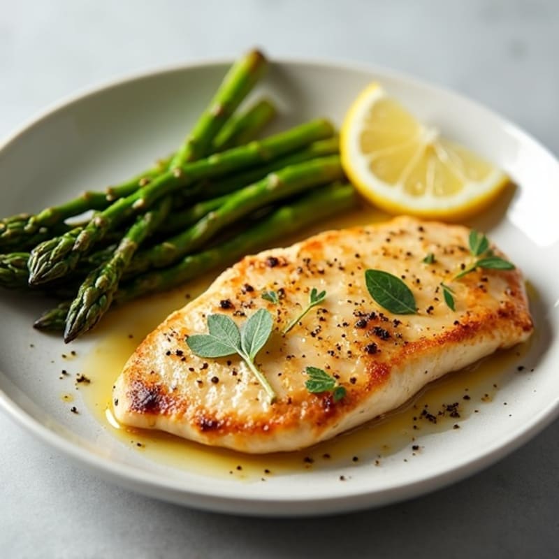 Lemon Garlic Pan Seared Chicken with Roasted Asparagus