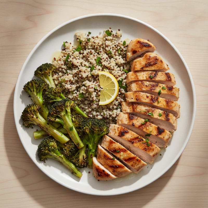 Grilled Chicken Breast with Quinoa and Roasted Broccoli