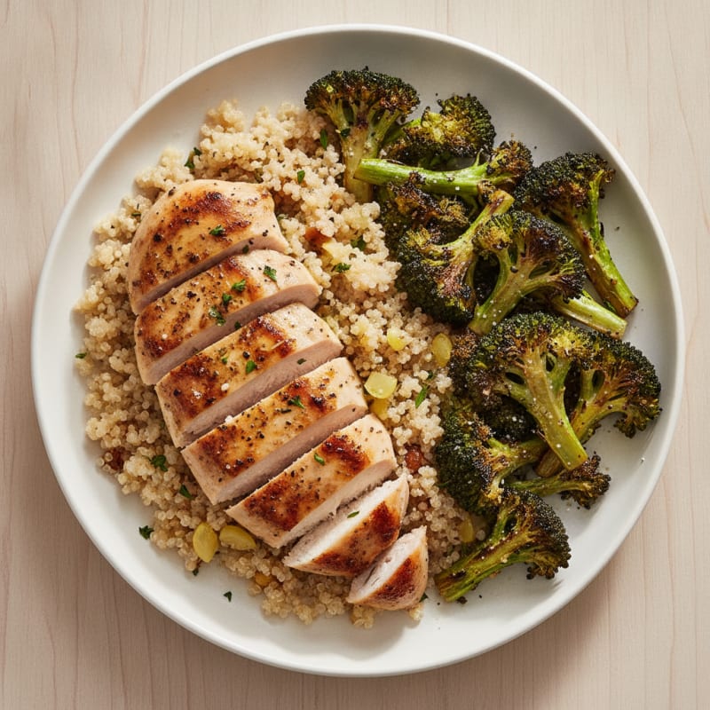 Grilled Chicken Breast with Quinoa and Roasted Broccoli