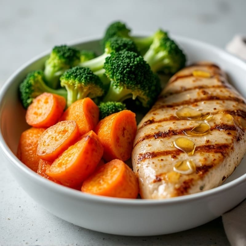Grilled Chicken Breast with Roasted Sweet Potato and Steamed Broccoli