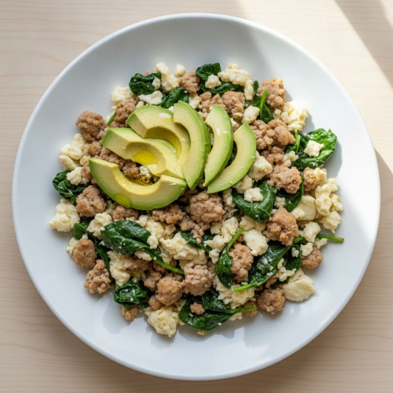 Egg White and Turkey Sausage Scramble with Spinach