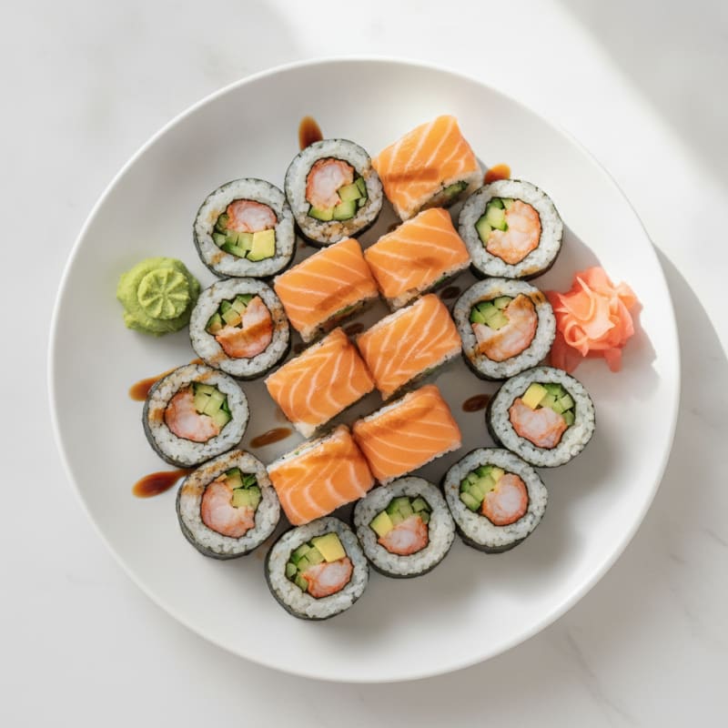 Assorted Fresh Sushi Rolls with Wasabi