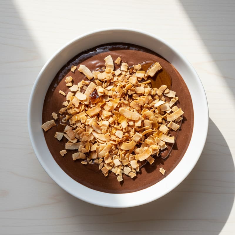 Silky Chocolate Protein Pudding with Toasted Coconut