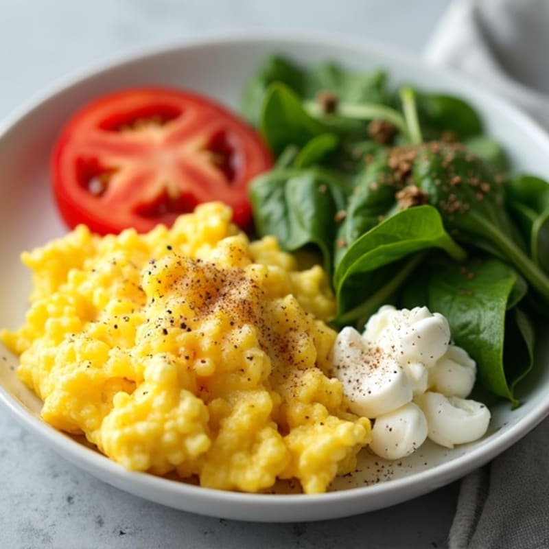 Soft Scrambled Eggs with Fresh Tomato and Baby Greens