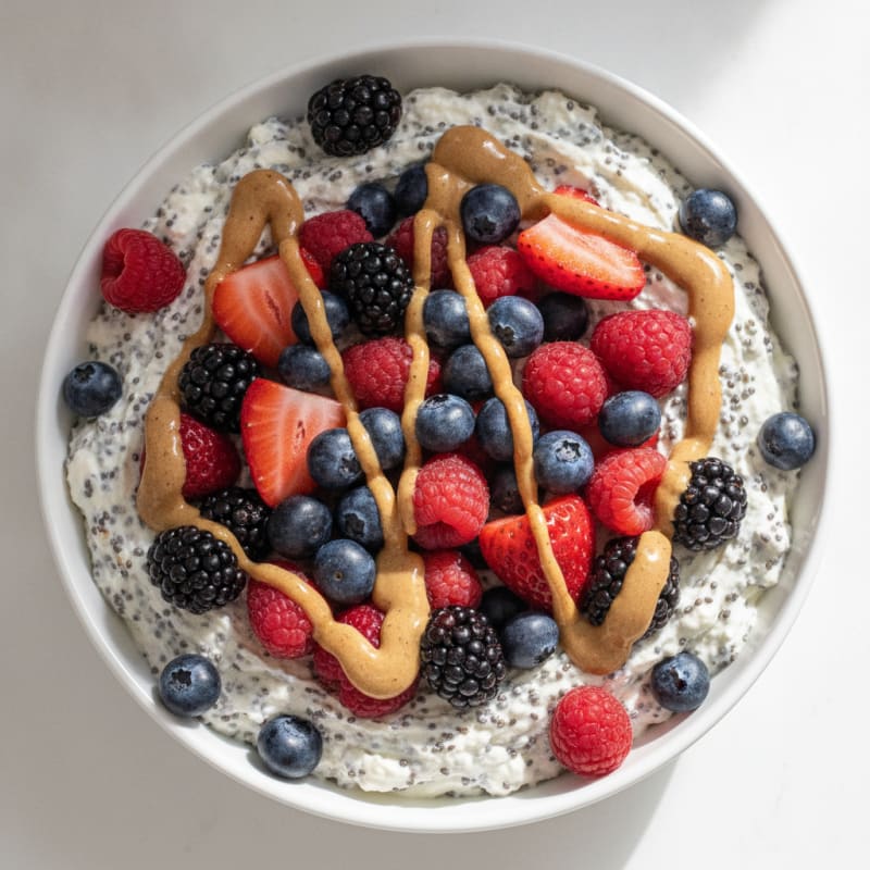 Greek Yogurt Protein Pudding with Mixed Berries
