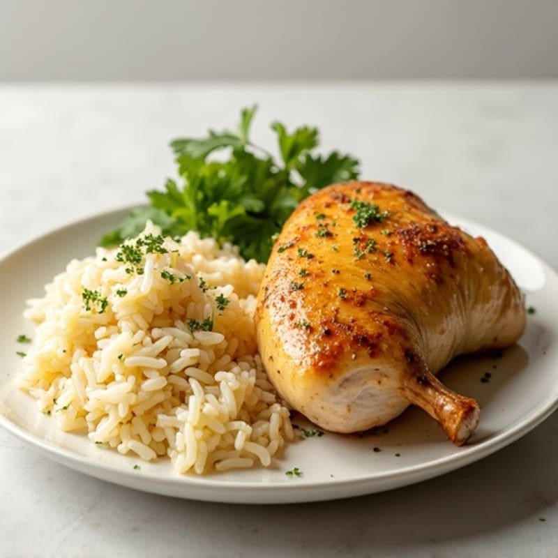 Lemon Herb Roasted Chicken with Fluffy Rice Pilaf