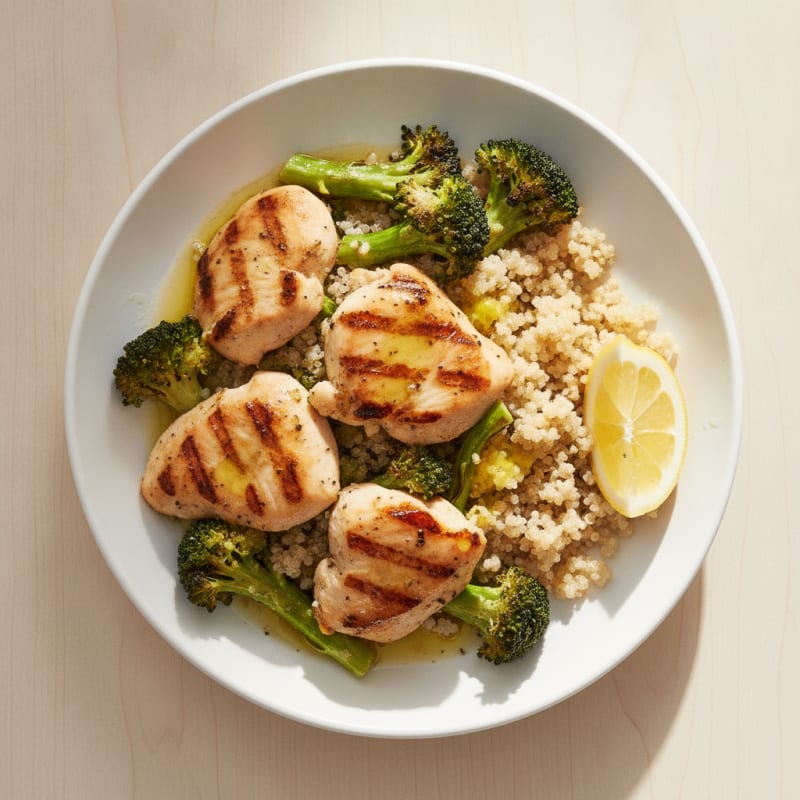 Grilled Chicken and Quinoa Bowl with Roasted Broccoli