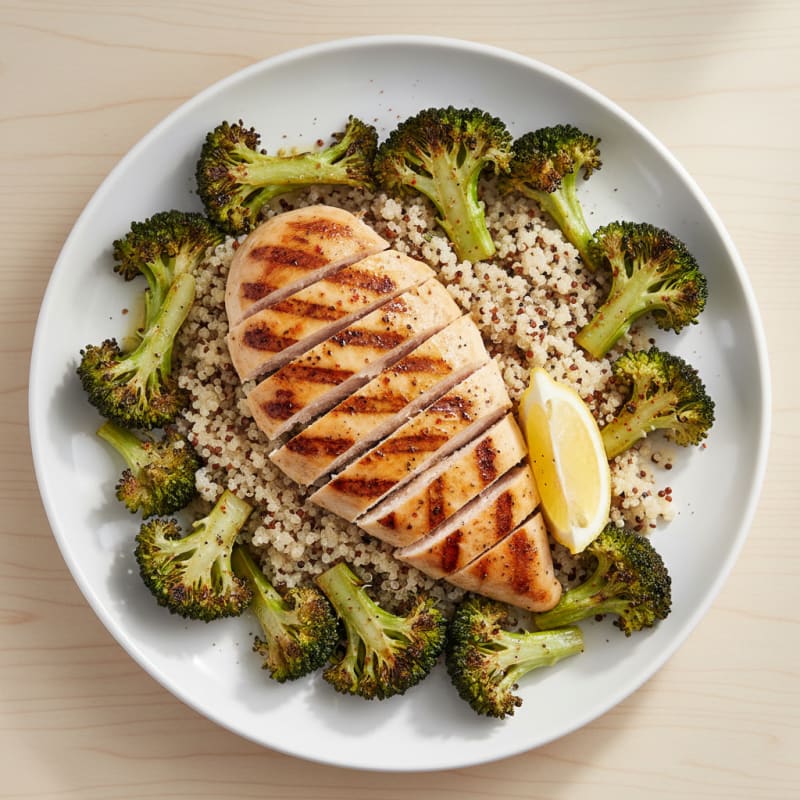 Grilled Chicken Breast with Quinoa and Roasted Broccoli