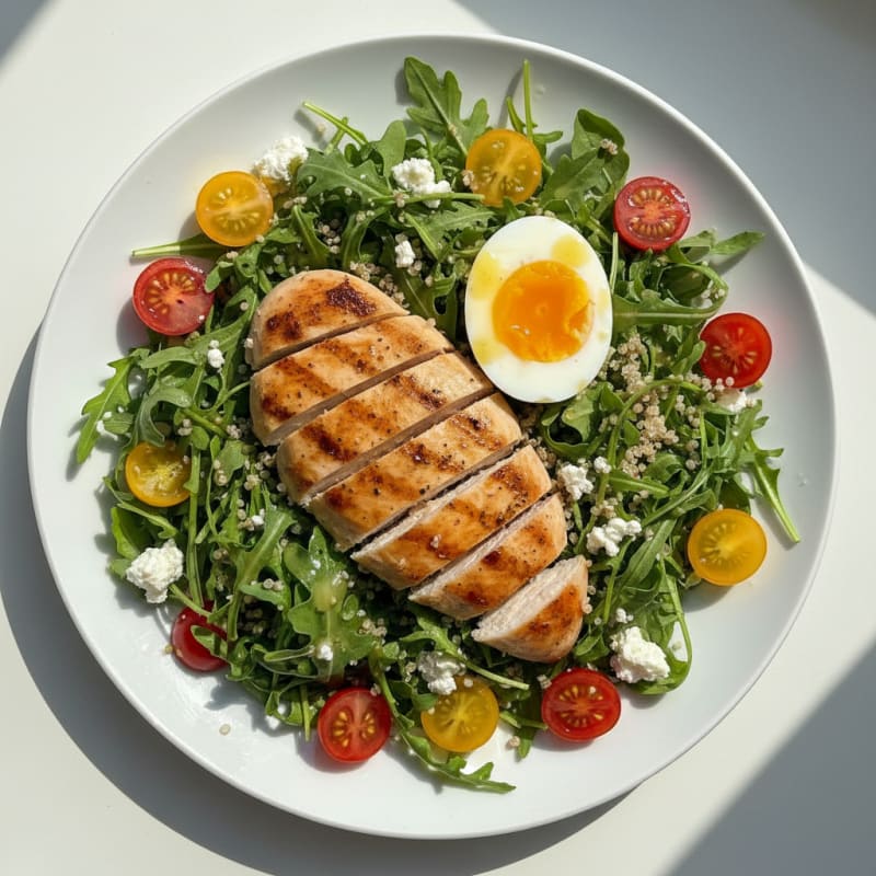 Grilled Chicken and Egg Quinoa Arugula Salad