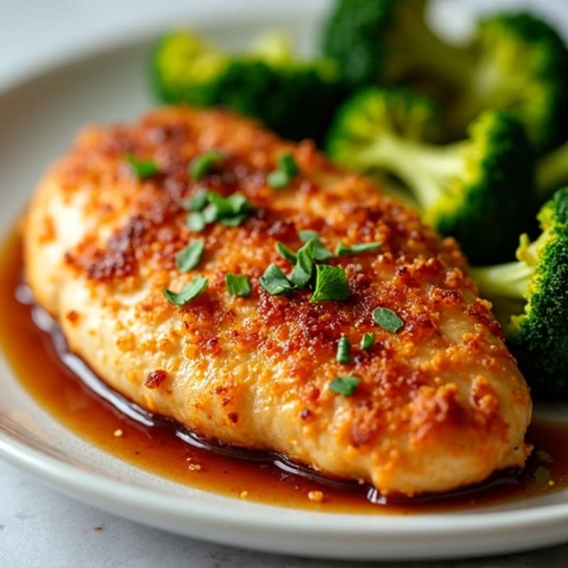 Crispy Baked Chicken with Sticky Sweet and Savory Glaze and Roasted Broccoli