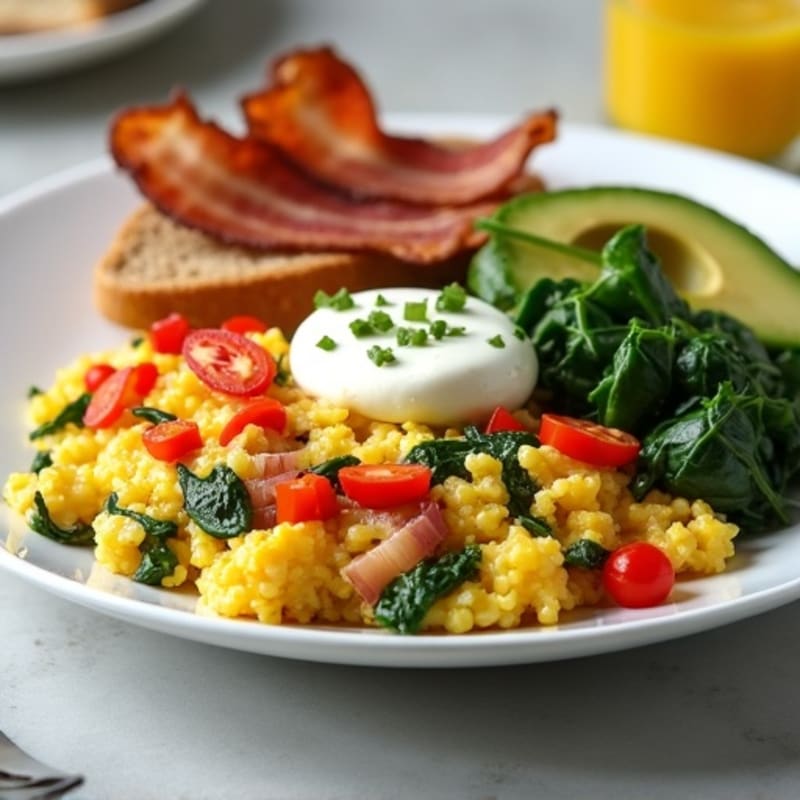 Crispy Turkey Bacon and Egg White Scramble with Cottage Cheese