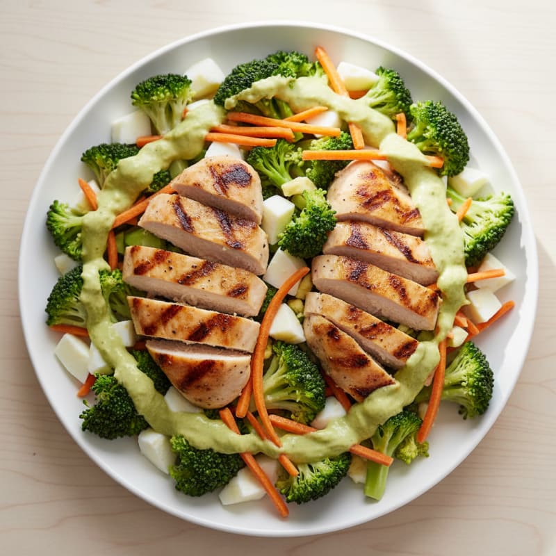 Grilled Chicken and Broccoli Salad with Creamy Avocado Dressing