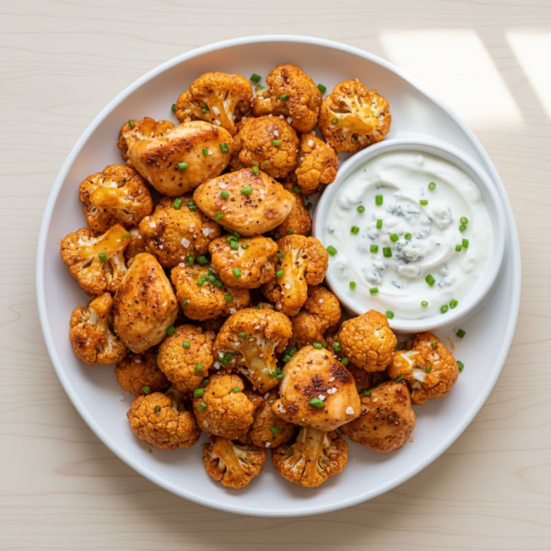Buffalo Cauliflower Bites with Blue Cheese Dip