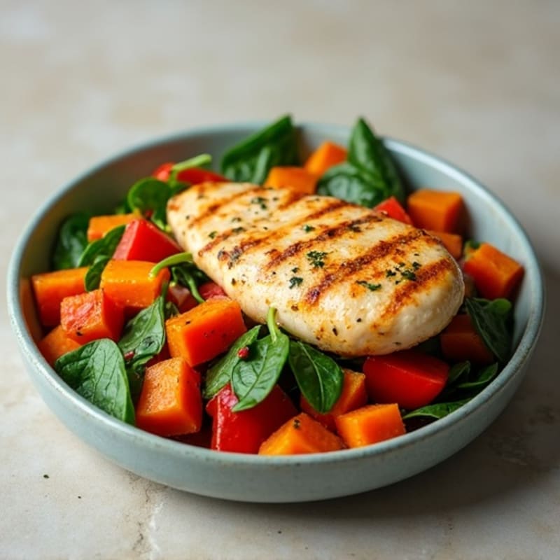 Chicken and Sweet Potato Breakfast Hash with Spinach