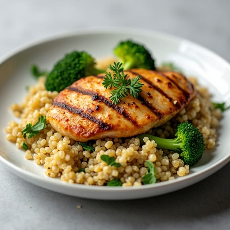Grilled Chicken Breast with Roasted Broccoli and Quinoa
