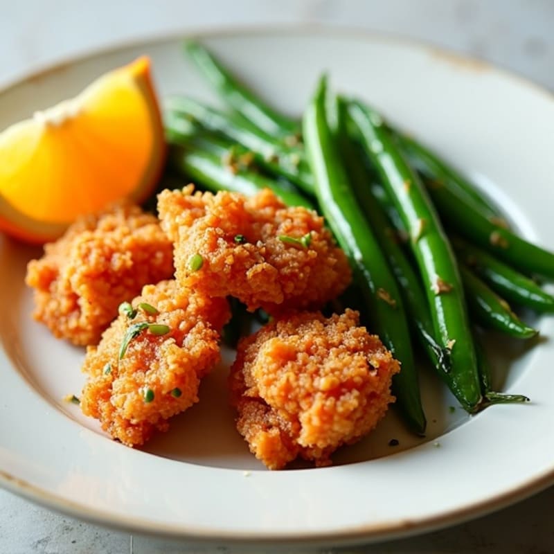 Healthy Crispy Orange Chicken with Steamed Green Beans