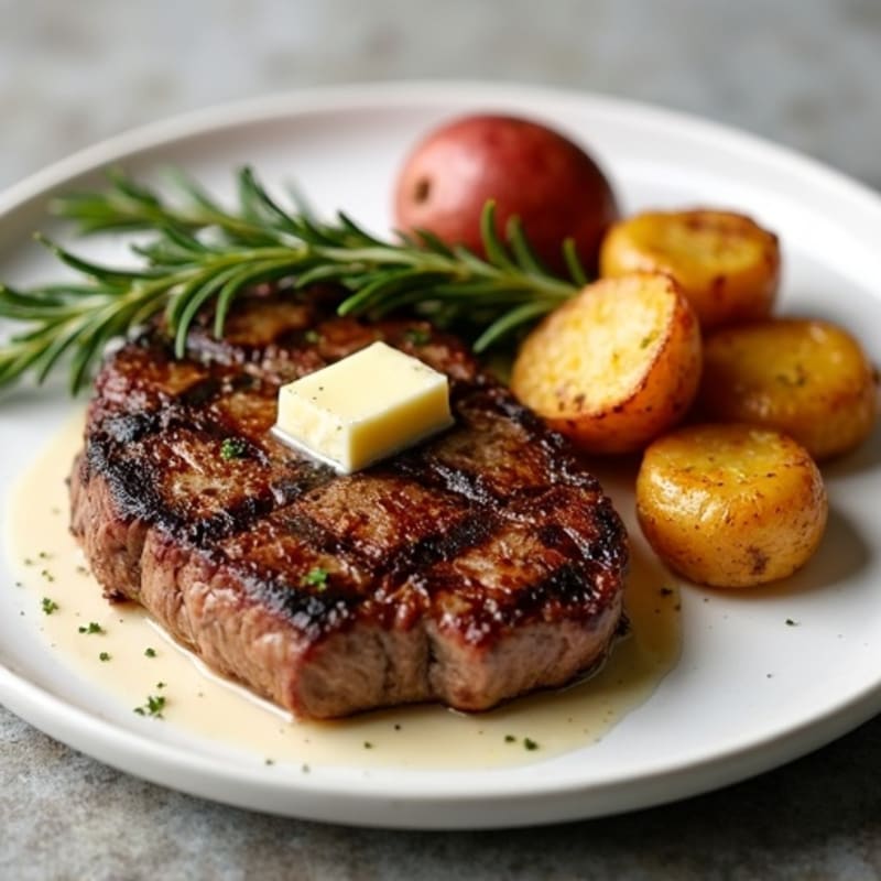 Herb-Garlic Butter Seared Steak with Roasted Rosemary Potatoes