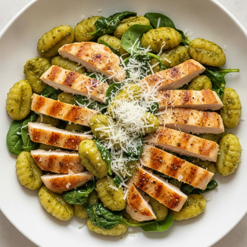 Gnocchi with Basil Pesto and Seared Chicken