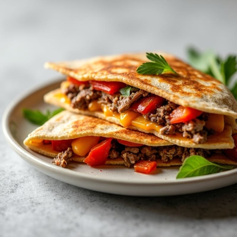 Lean Steak and Roasted Bell Pepper Crispy Quesadillas