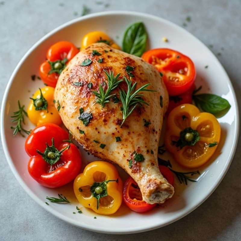 Herb-Roasted Chicken Thigh with Sweet Peppers and Burst Tomatoes