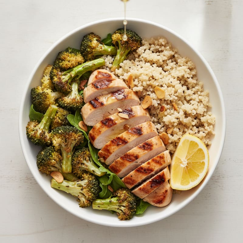 Grilled Chicken and Quinoa Power Bowl with Roasted Broccoli