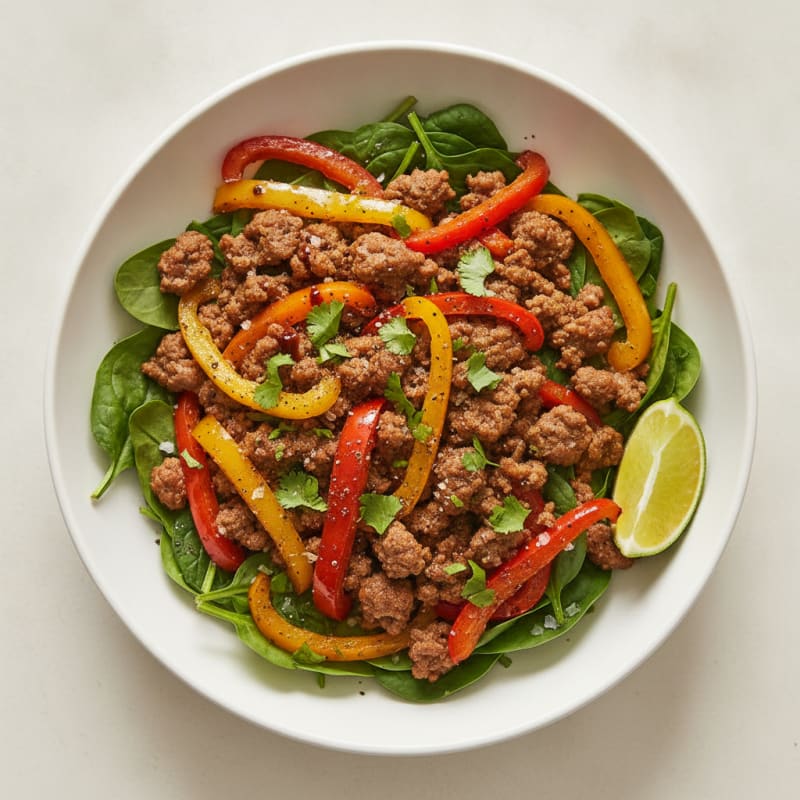 Taco Beef Bowl with Peppers and Spinach