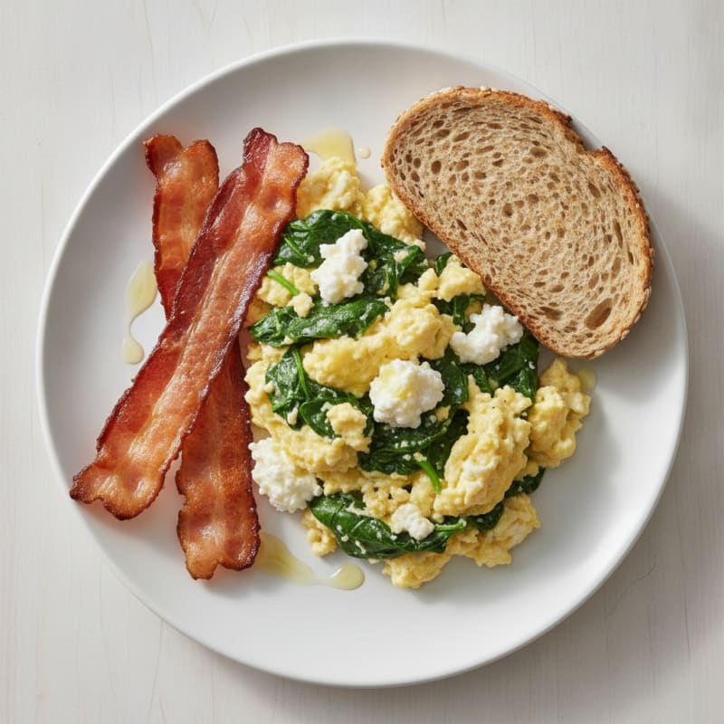 Cottage Cheese Scramble with Spinach and Turkey Bacon