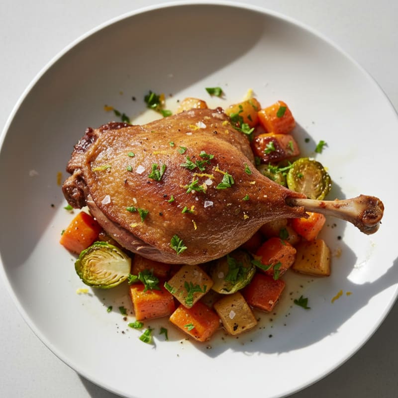 Crispy Duck Confit with Roasted Root Vegetables