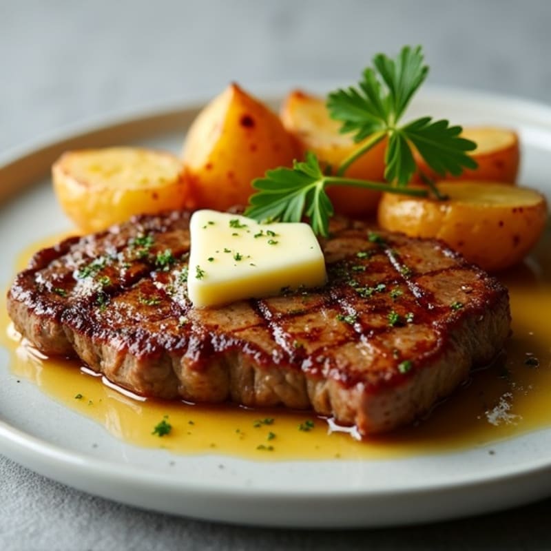 Pan-Seared Garlic Butter Steak with Crispy Roasted Potatoes