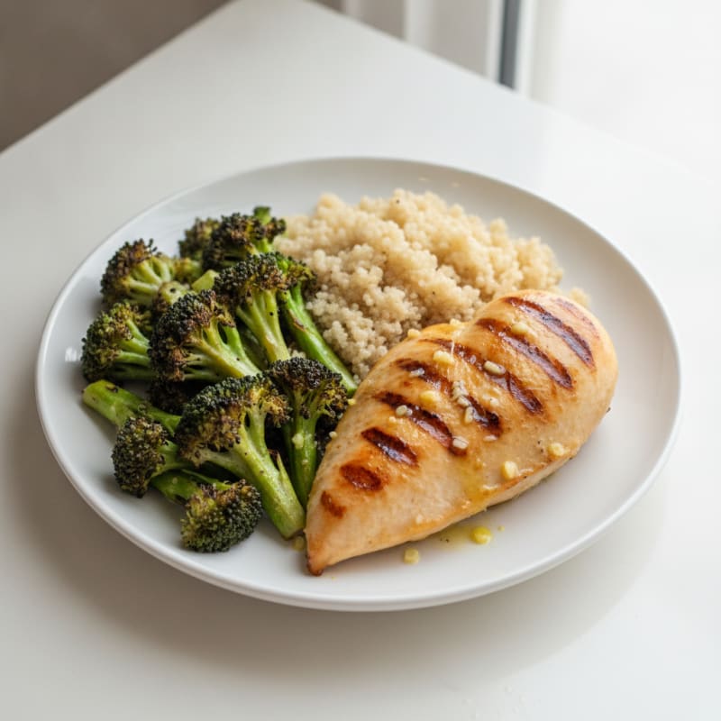 Grilled Lemon Garlic Chicken with Quinoa and Roasted Broccoli
